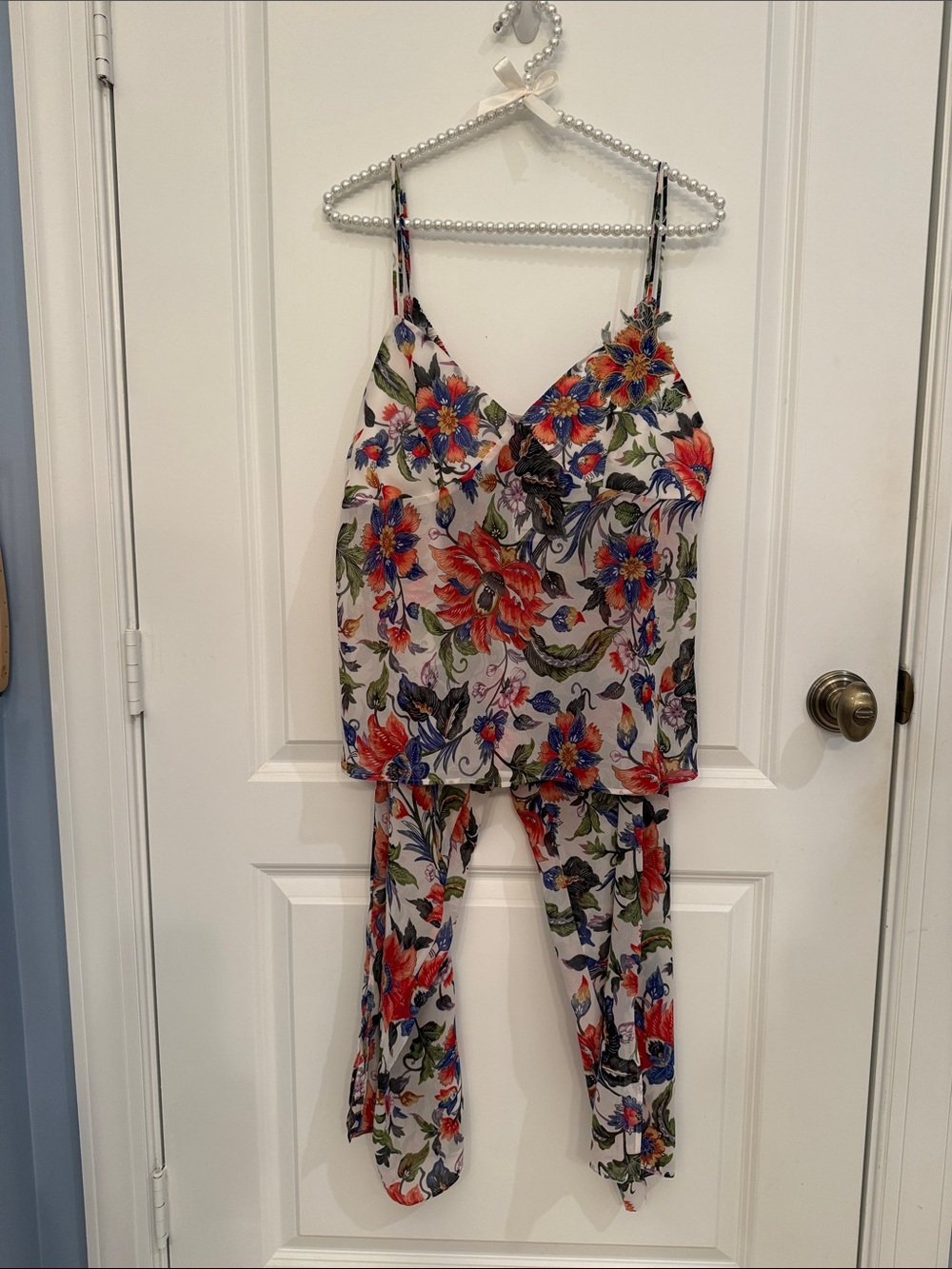 Natori Floral Cami & Pants Set - White with Red, Blue, Green